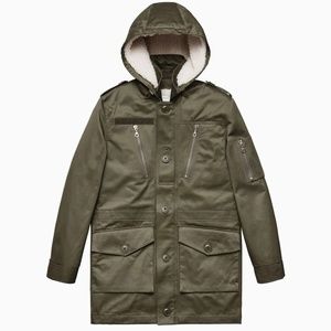 ERDEM x H&M Men Pile Lined Cotton Parka Khaki Green Coat Jacket, size M